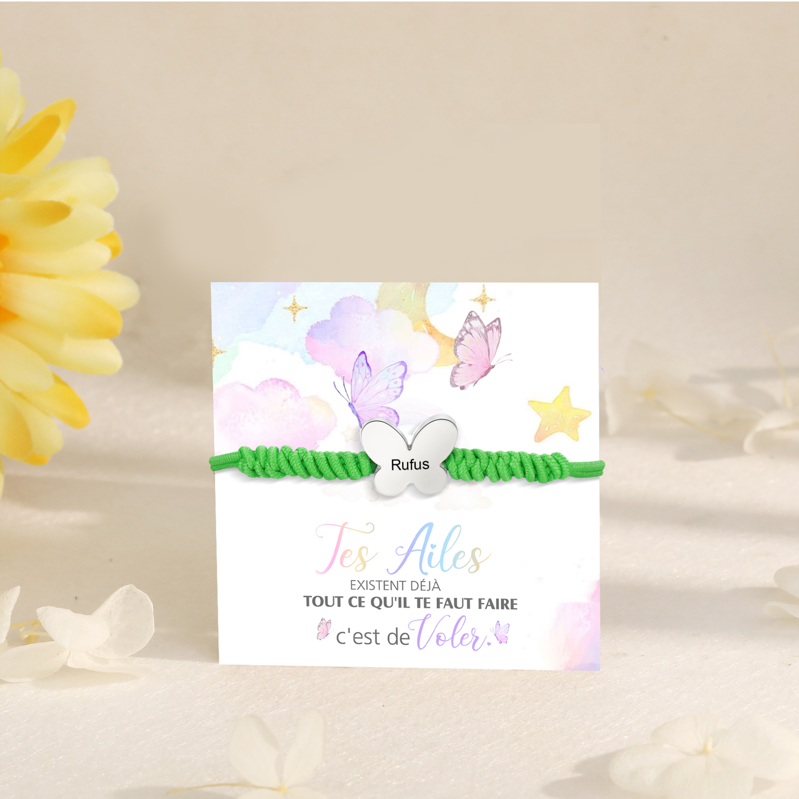 Bracelet Papillon Prénom Personnalisé Corde élastiques - Cadeau Rentrée Scolaire