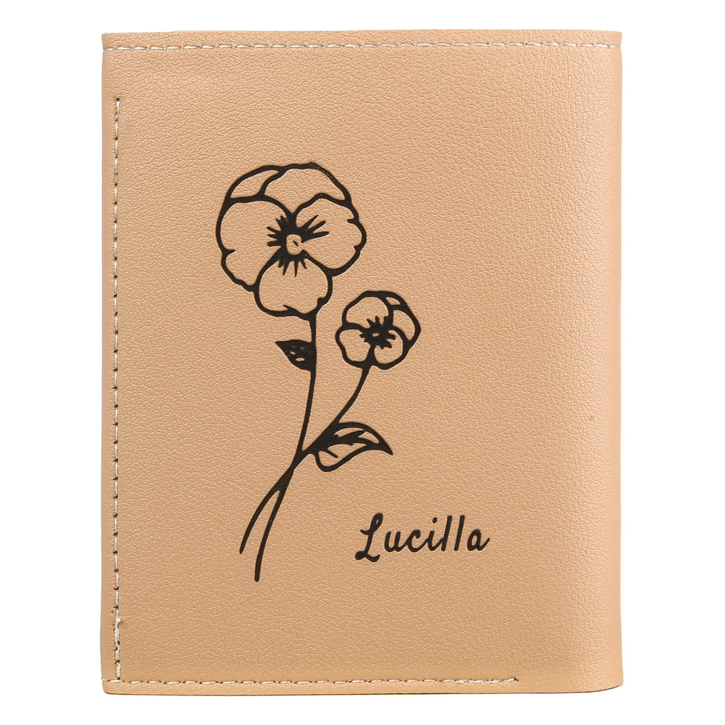 Portefeuille Femme Prénom et Texte Personnalisés avec Fleurs de naissance Porte-Monnaie Carte