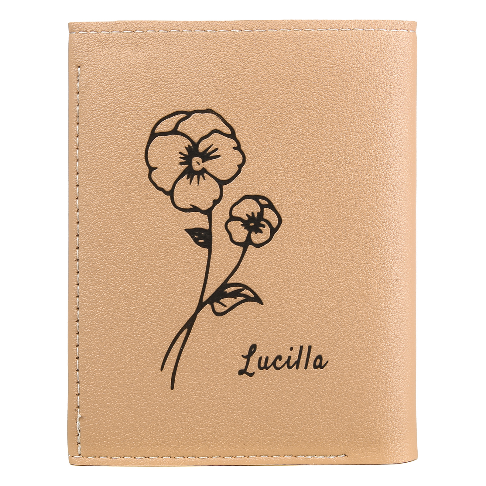 Portefeuille Femme Prénom et Texte Personnalisés avec Fleurs de naissance Porte-Monnaie Carte