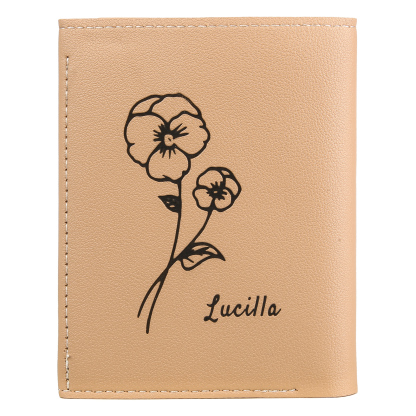 Portefeuille Femme Prénom et Texte Personnalisés avec Fleurs de naissance Porte-Monnaie Carte
