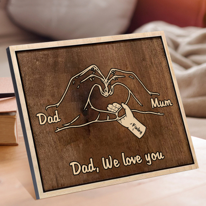 À Papi/Mamie- Cadre en Bois la Main dans la Main 3 Prénoms Personnalisés avec Texte Cadeau pour Famille