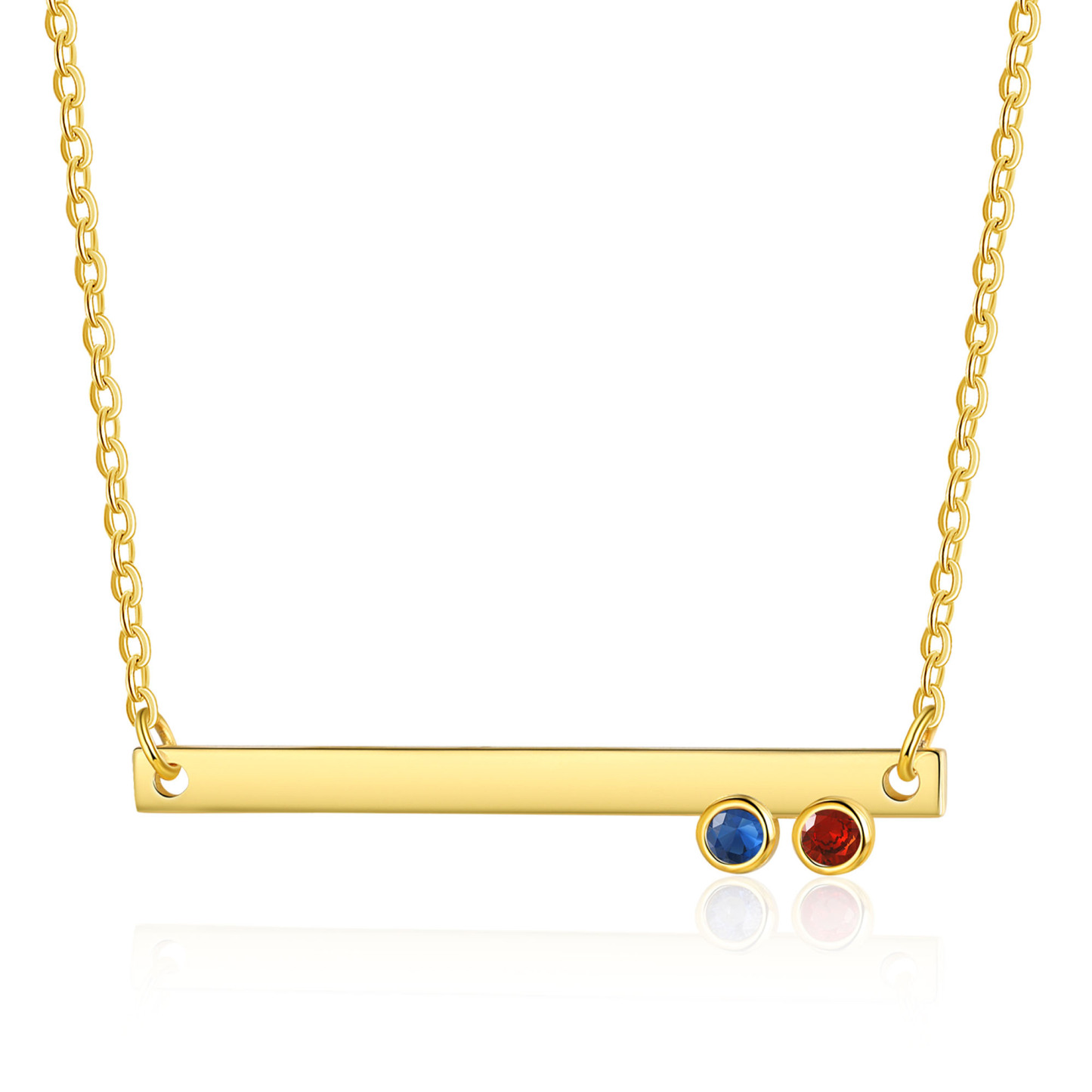 Collier Barre fine 1 Texte Personnalisé avec 2 Pierres de naissance Collier Femmes