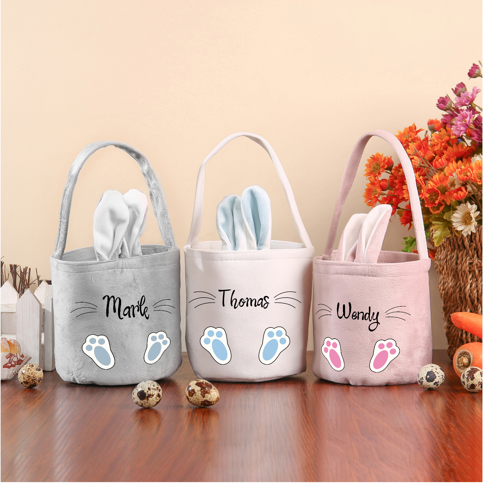 Sac de Pâques Lapin 1 Prénom Personnalisés Tote Bag Enfant