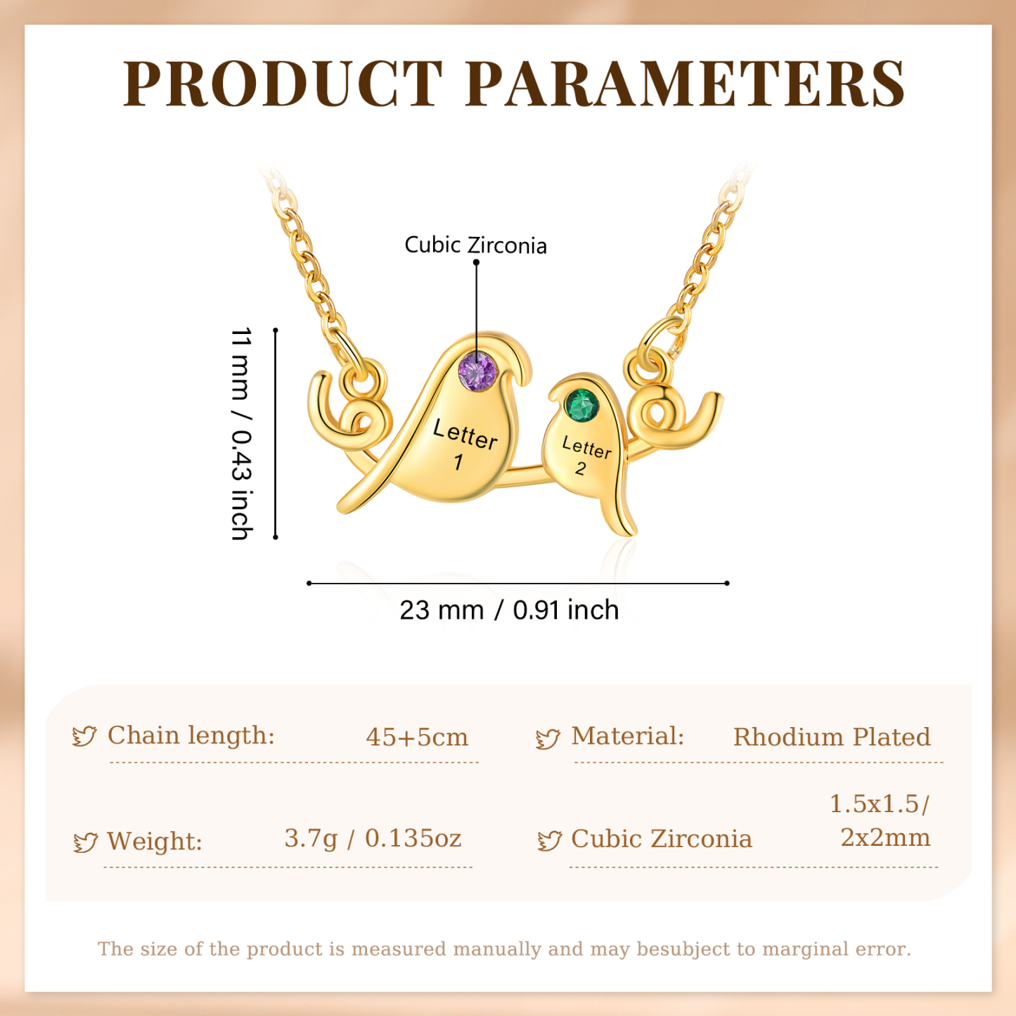 Collier Petit Oiseau 2 Lettres et Pierres de Naissance Personnalisés Collier Femmes