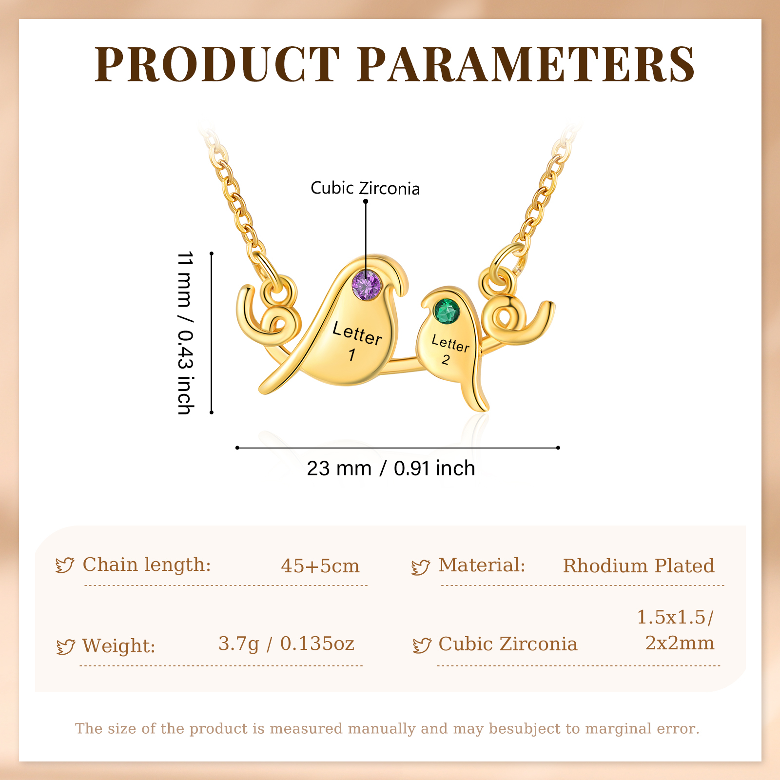 Collier Petit Oiseau 2 Lettres et Pierres de Naissance Personnalisés Collier Femmes