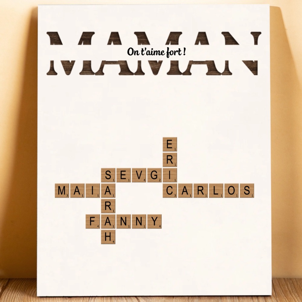 À Maman - Cadre en Bois grille de mots croisés Prénoms Personnalisés avec Texte Cadeau Pour Mère | Jessemade