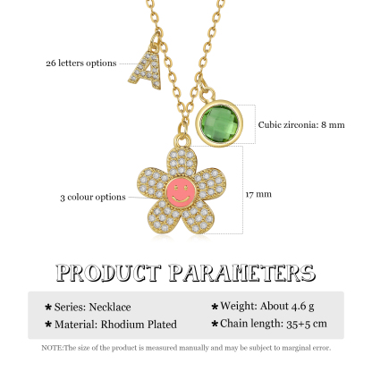 Collier Enfants Bébé Collier Fleur 1 Pierre de Naissance et 1 Lettre pour Fille Filleule