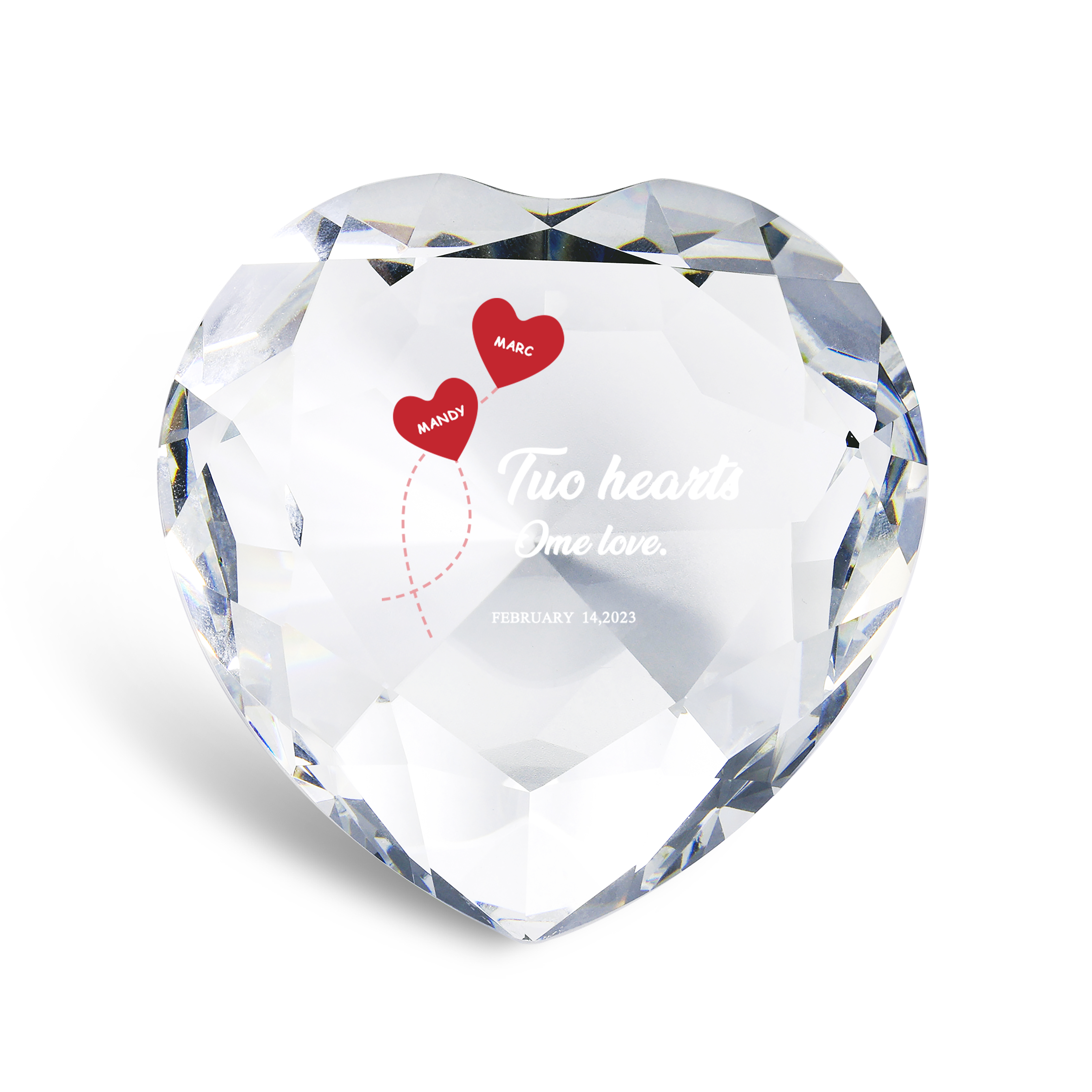 Décoration Cristal Cœur 2 Prénoms Personnalisés avec Texte et Date pour Couple