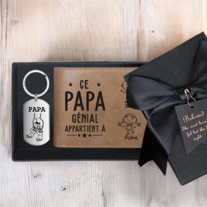 À Papa-Portefeuille 2 Prénoms Personnalisés avec 2 Enfants Classique Homme Porte-Monnaie Carte | Jessemade