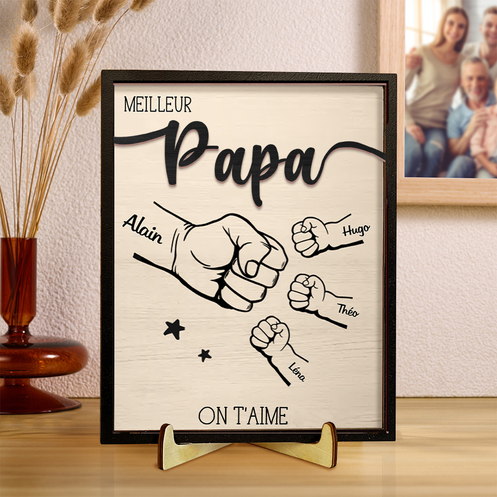 À mon Papa - Décoration en bois Poings 2-9 Prénoms Personnalisés Ornement pour Père