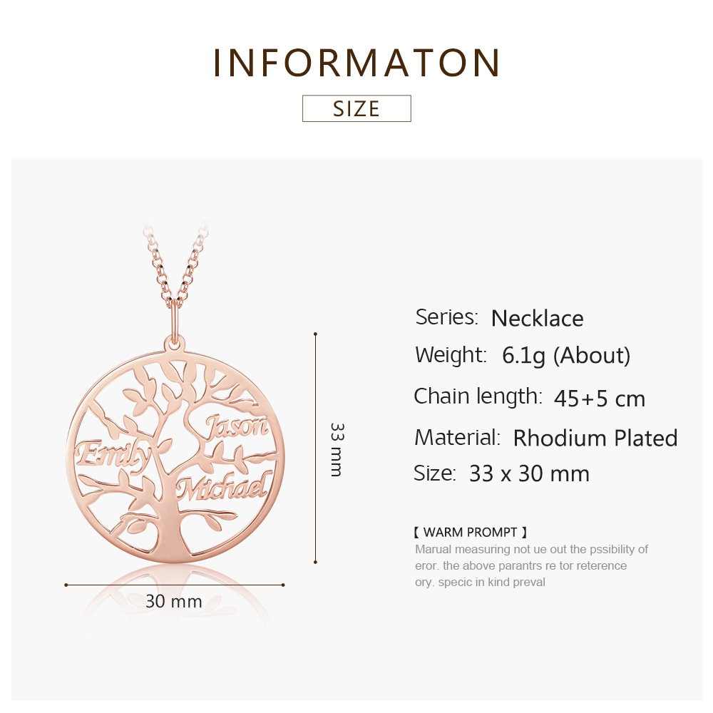 Collier Argent Arbre de vie Arbre généalogique 3 prenoms