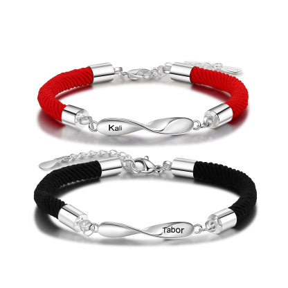 2PCS Bracelet Roped 2 Prénoms Personnalisés pour Couple cadeau Saint Valentin