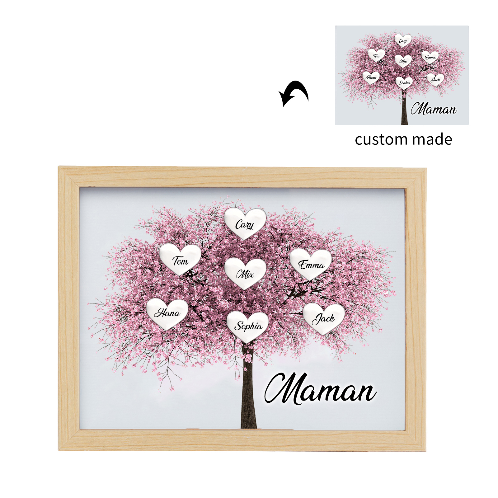 Cadre Photo LED Arbre de Vie 7 Prénoms et 1 Texte Personnalisé Décoration Famille