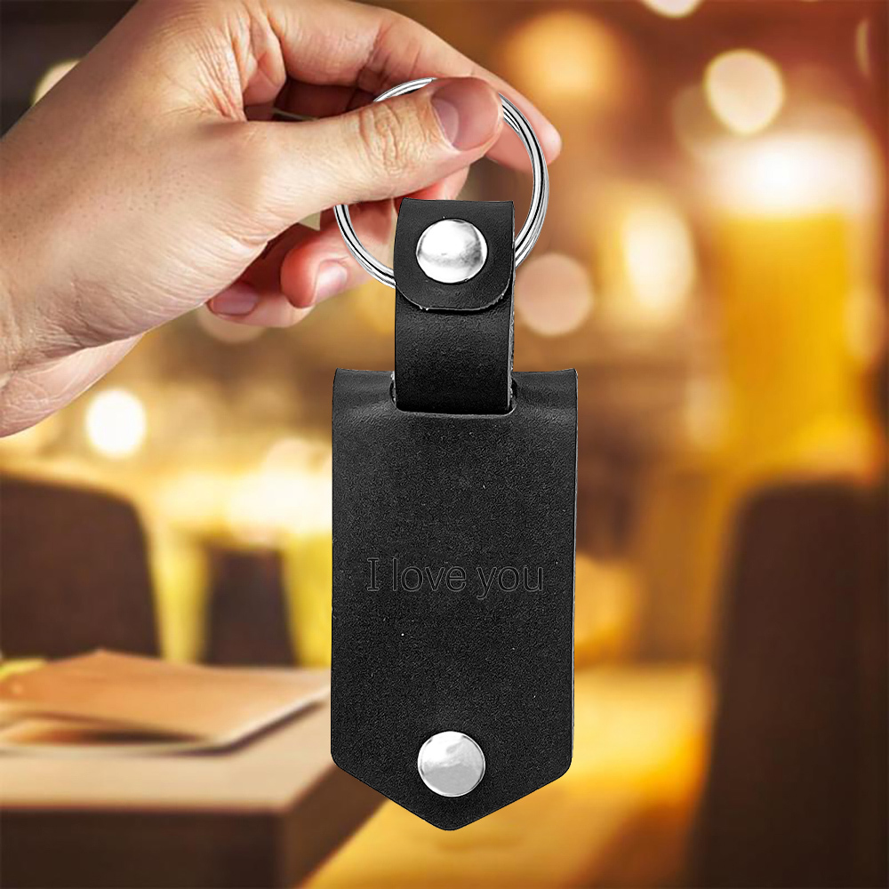 Porte-Clés Cuir Texte et Photo Personnalisées pour Couple