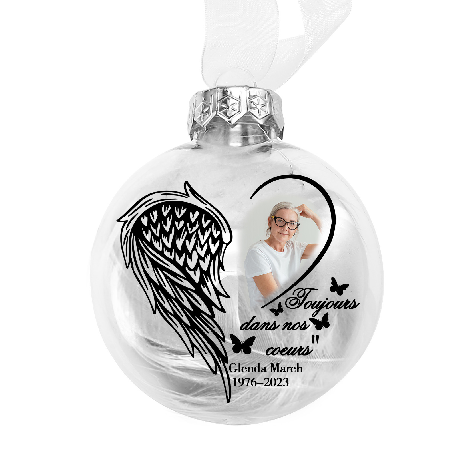 Boule transparente commémorative Ornements Prénom et Date Personnalisés avec Photo boule de noël | Jessemade