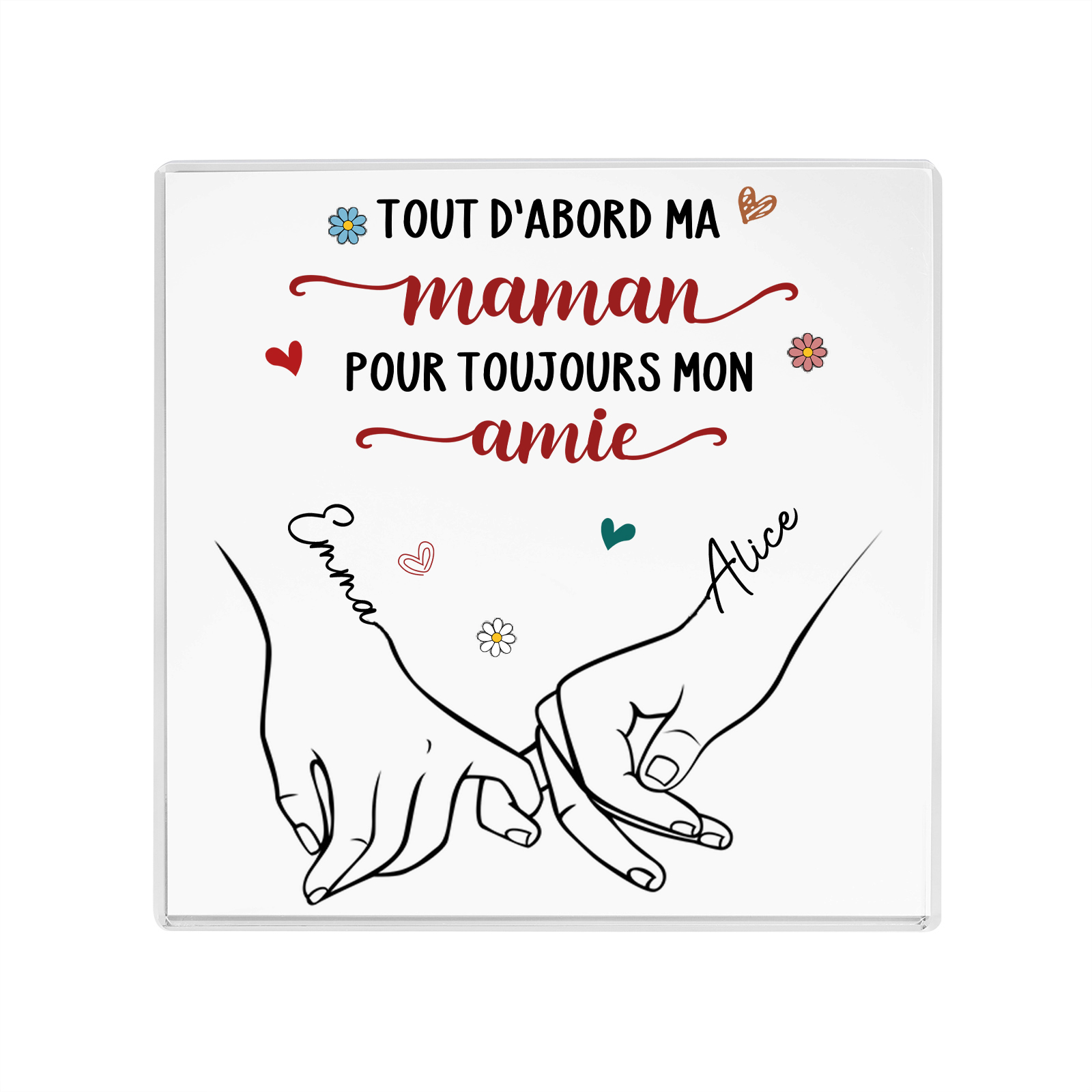 À ma Maman - Plaque Acrylique Carrée Promesse du petit doigt 2 Prénoms Personnalisés