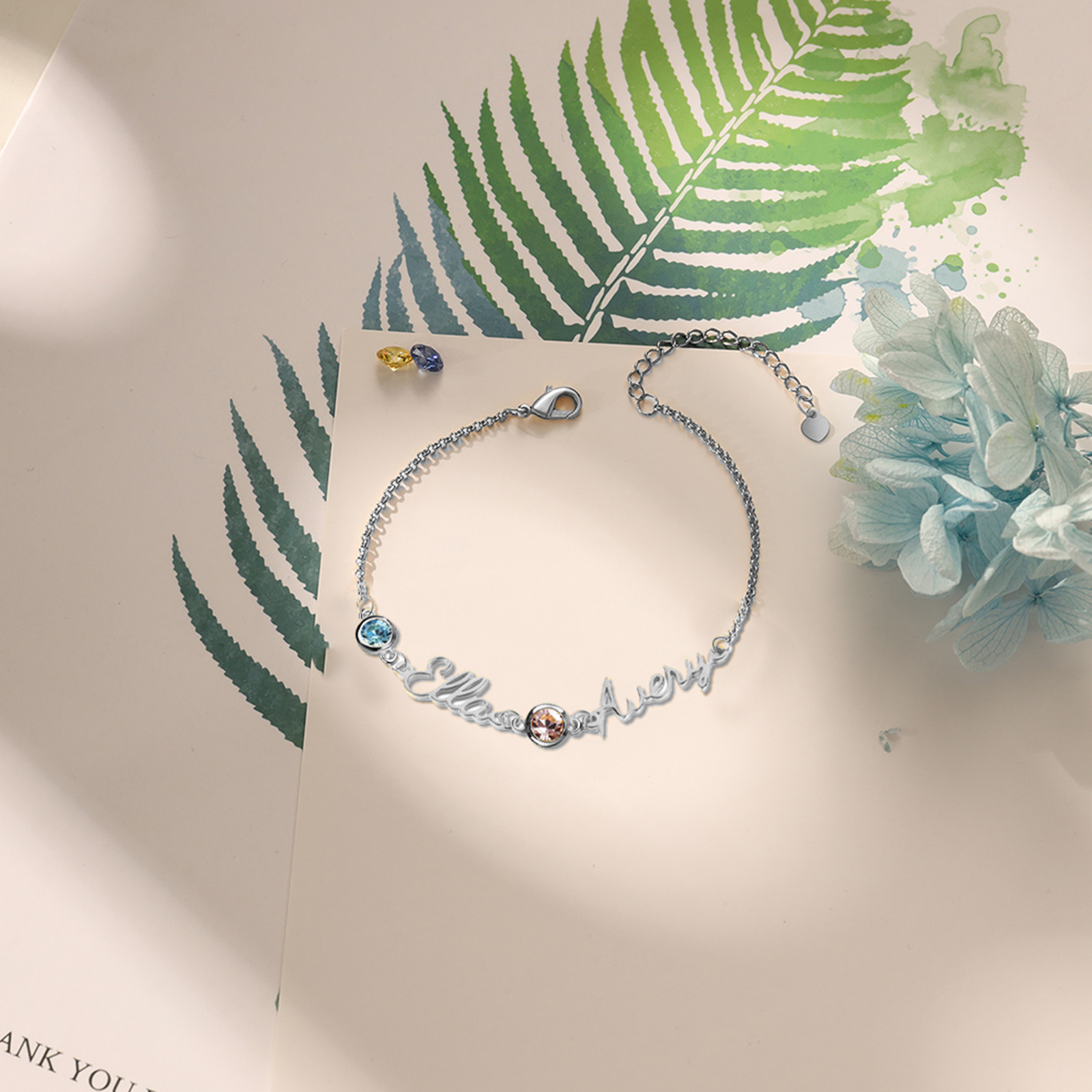 Bracelet Breloque 2 Prénoms Personnalisé Bracelet Pierre De Naissance pour Femmes｜Jessemade