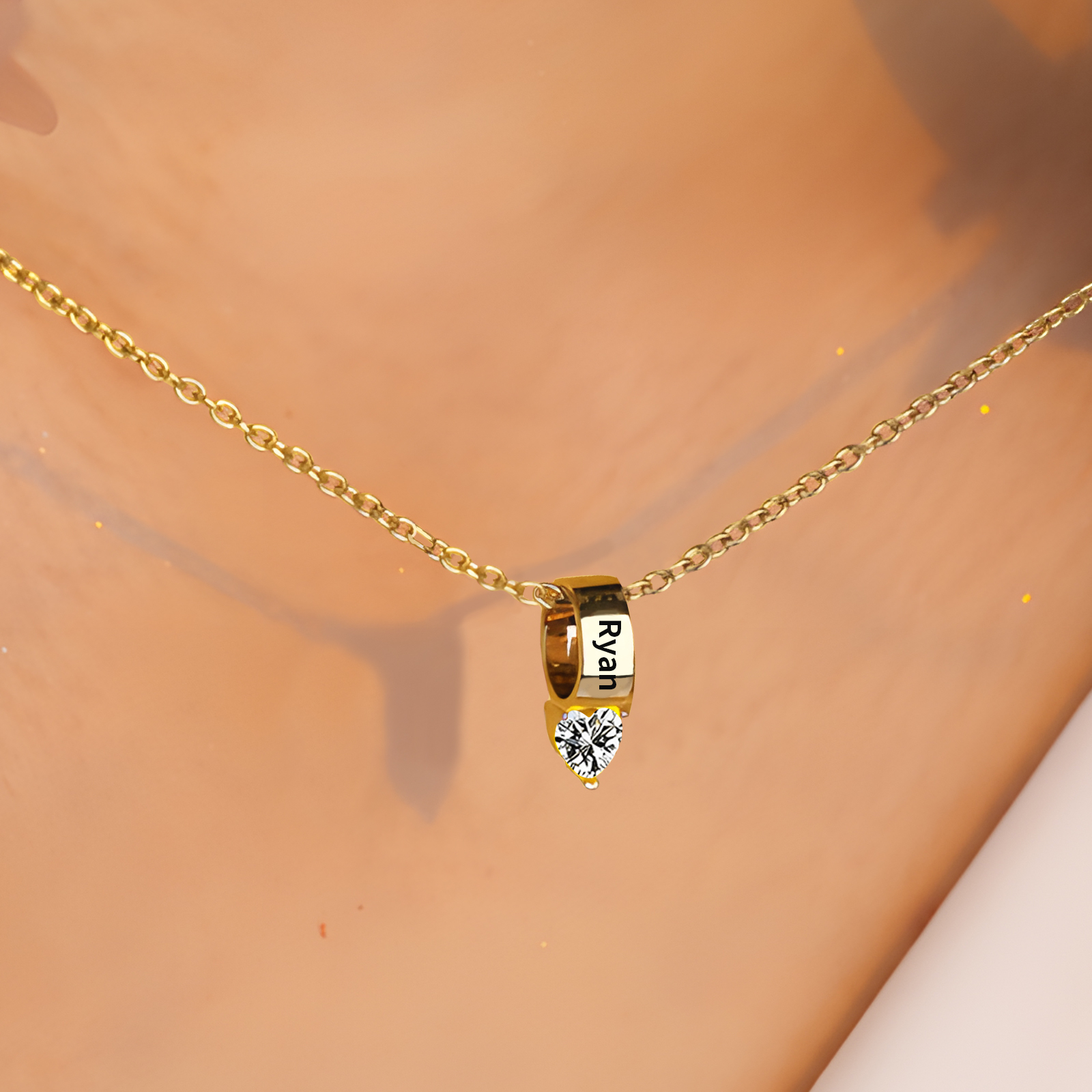 Collier Pendentif Cœur 1 Prénom et Pierre de Naissance Personnalisés Collier Femmes