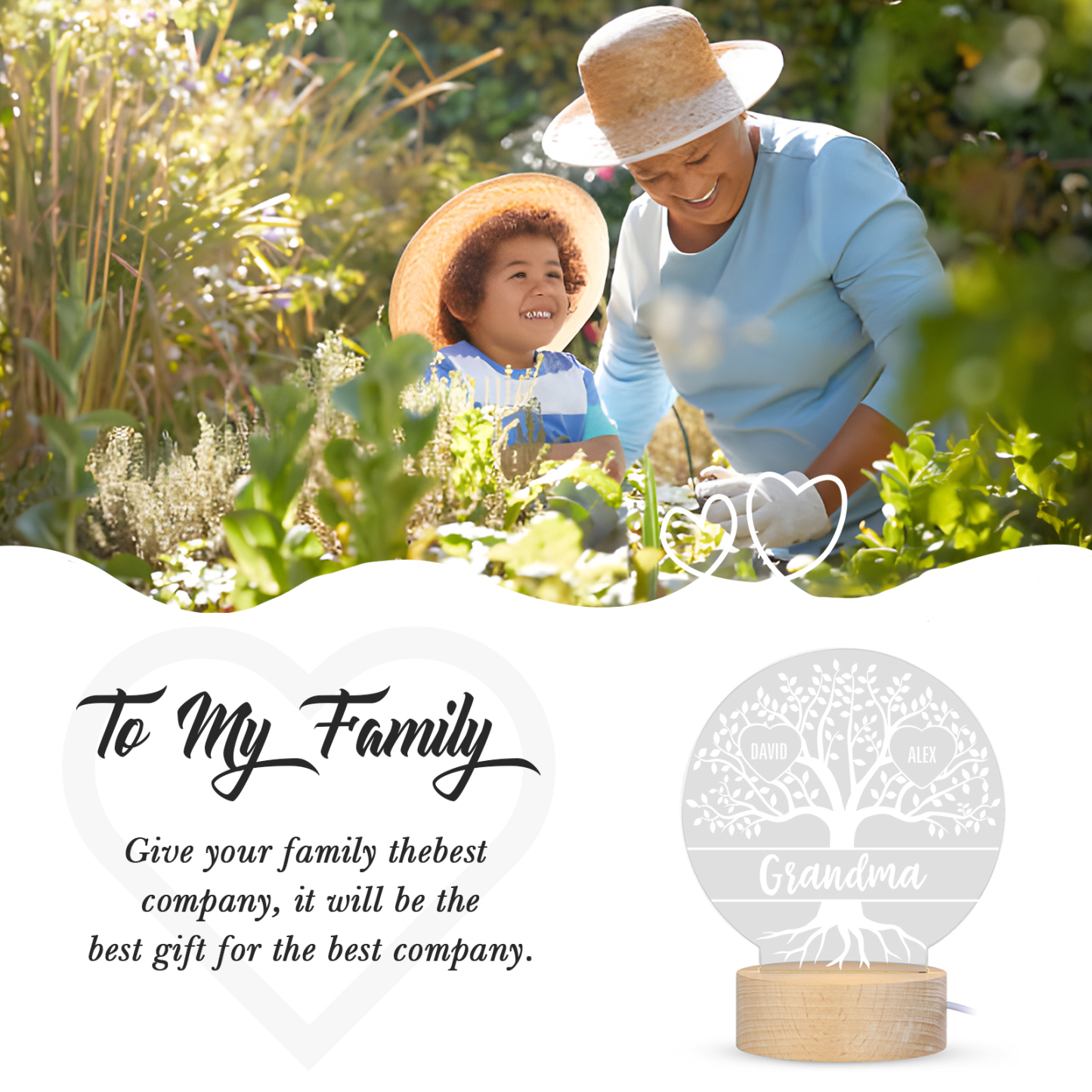 À ma Mamie/Maman - Lampe de chevet Arbre de vie LED Lumières 3 Prénoms Personnalisés pour Famille