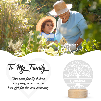 À ma Mamie/Maman - Lampe de chevet Arbre de vie LED Lumières 3 Prénoms Personnalisés pour Famille