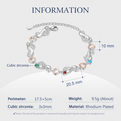 Bracelet Pied bébé et Cœur Personnalisé avec 3 Prénoms et Pierres de naissance Bracelet pour Femme | Jessemade