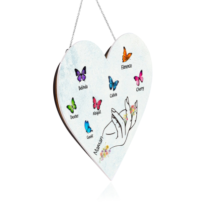 À Maman/Mamie - Veilleuse Cœur Décoration Main et Papillon 7 Prénoms Personnalisés avec 1 Texte