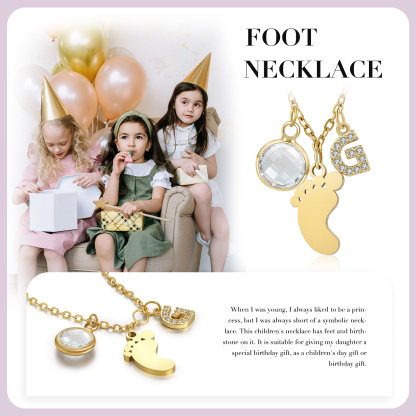 Collier Enfants Bébé Collier Pieds de Bébé 1 Pierre de Naissance et 1 Lettre pour Fille Filleule