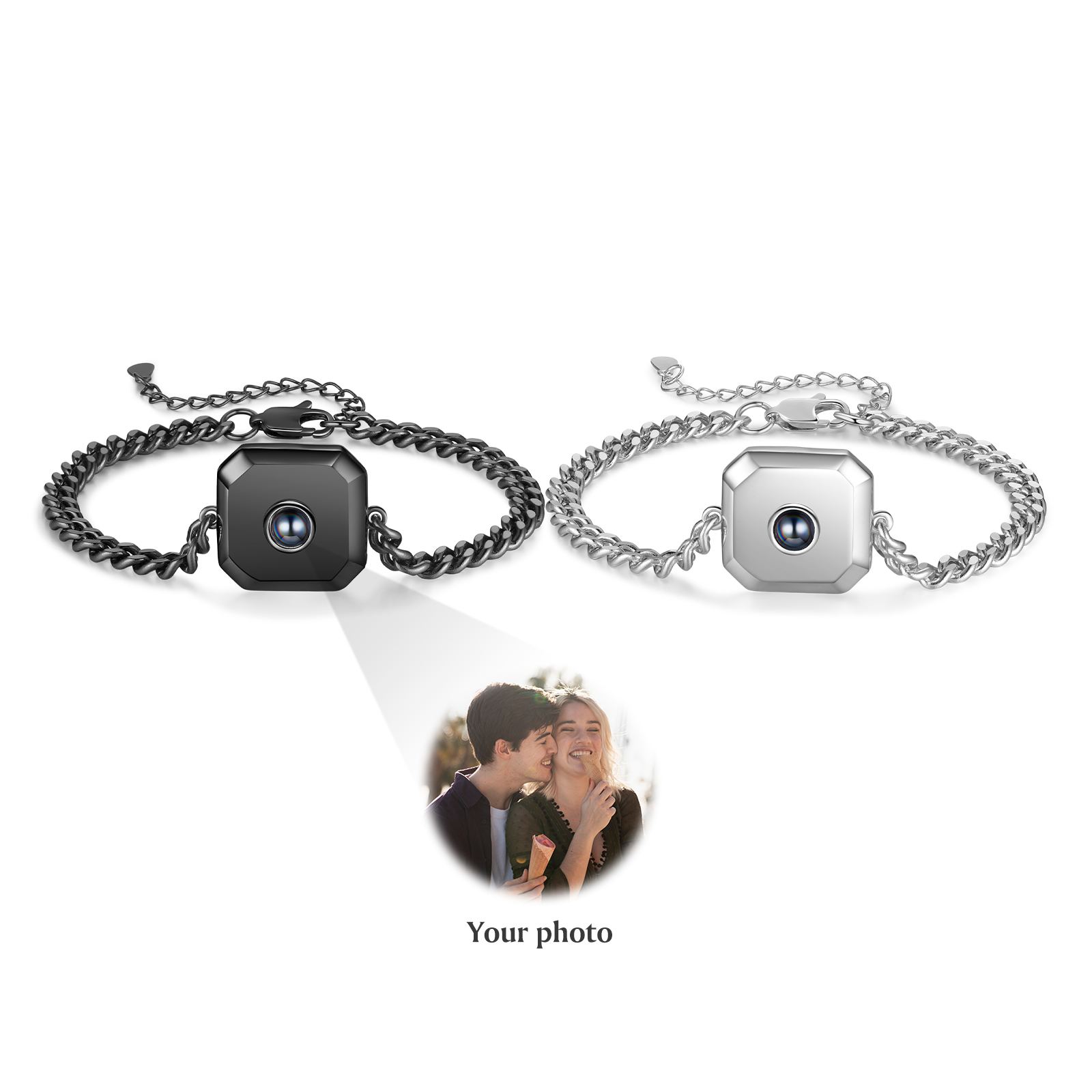 Jessemade FR 2PCS Bracelets Projection de Pierres 1 Photo Personnalisée