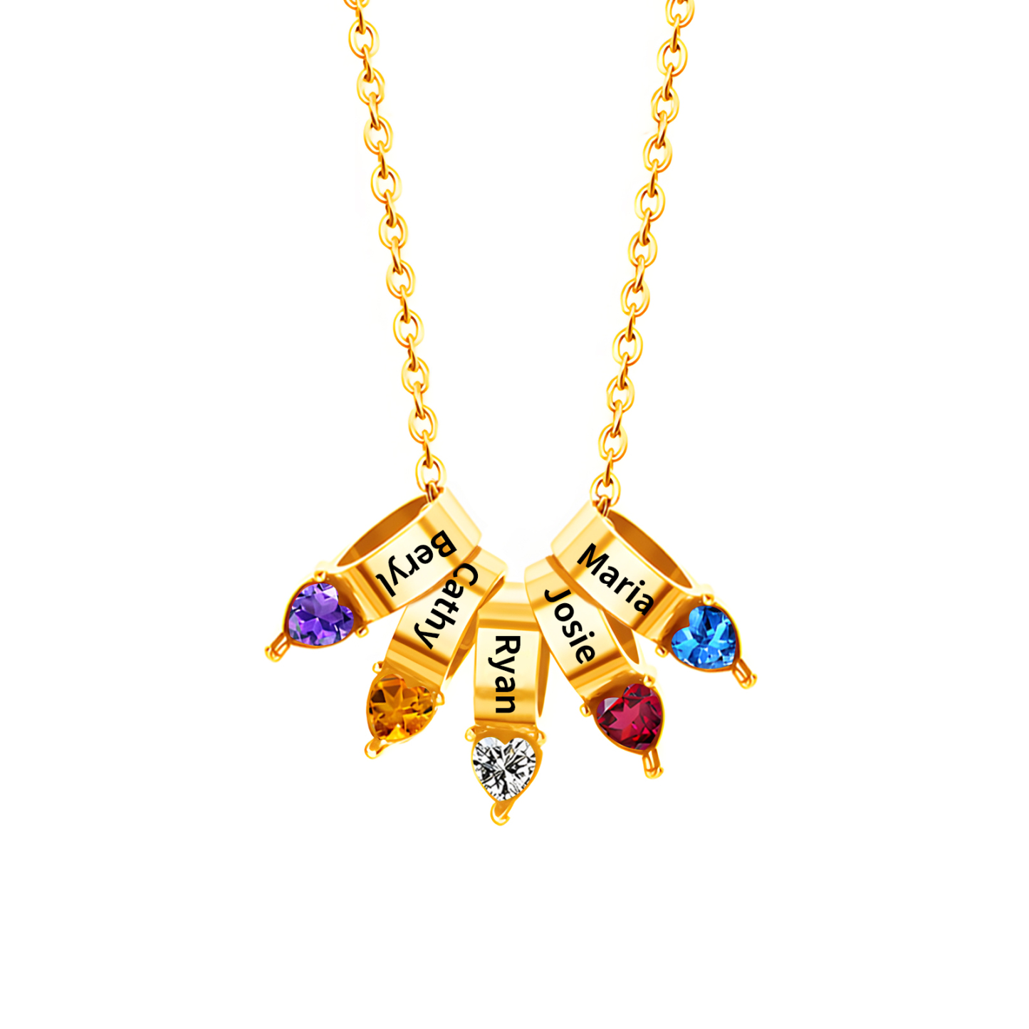 Collier Pendentif Cœur 5 Prénoms et Pierres de Naissance Personnalisés Collier Femmes