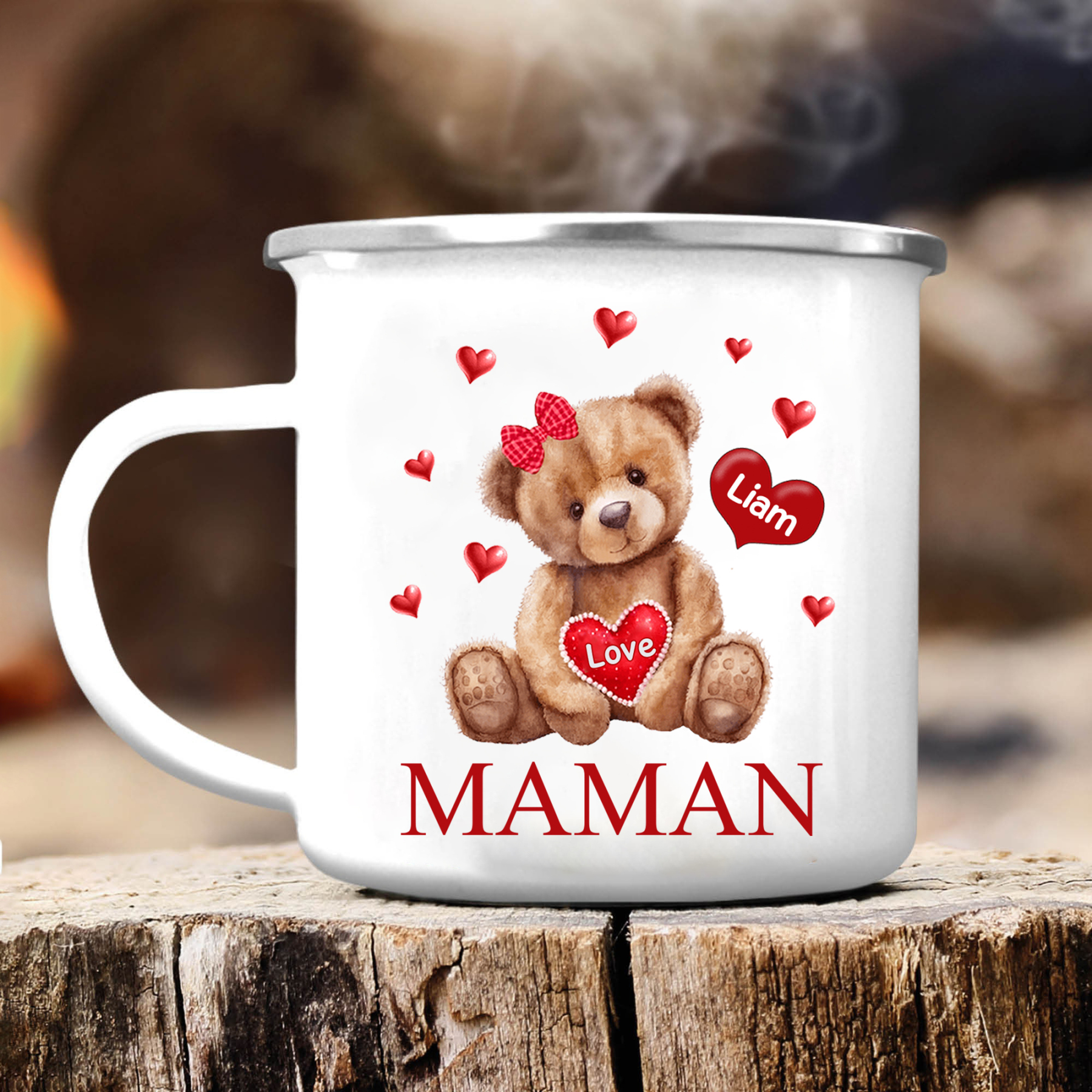 À Maman/Mamie - Tasse émaillée Ours 1 Prénom Personnalisé