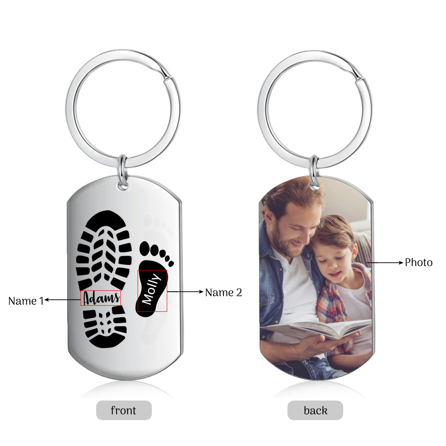 À Papa/Papi - Porte-Clés Pieds Bébé 2 Prénoms Personnalisés avec Photo pour Famille