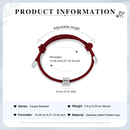 Bracelet Initiale 1 Lettre Personnalisée Rouge pour Couple｜Jessemade