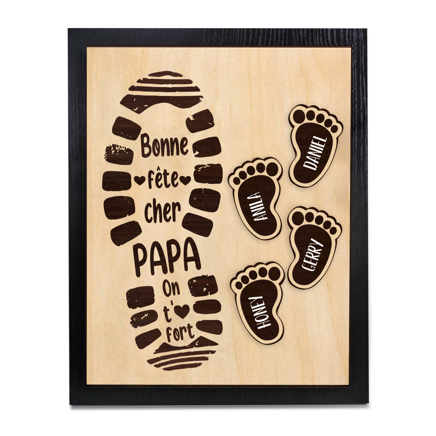 À Mon Papa-Cadre en Bois Pieds Bébé 4 Prénoms Personnalisés