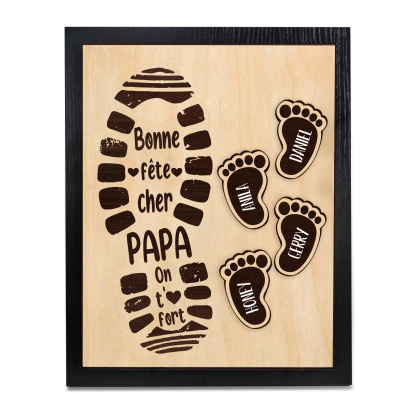 À Mon Papa-Cadre en Bois Pieds Bébé 4 Prénoms Personnalisés