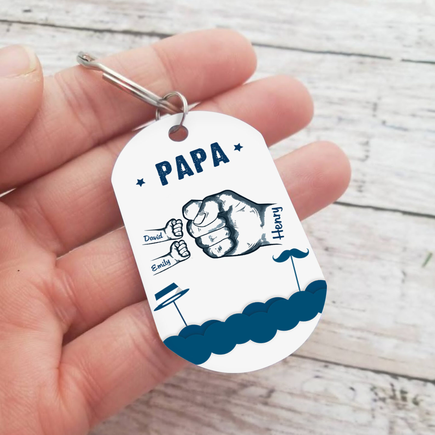 À Papa/Papi - Porte-Clés Poings 3 Prénoms Personnalisés