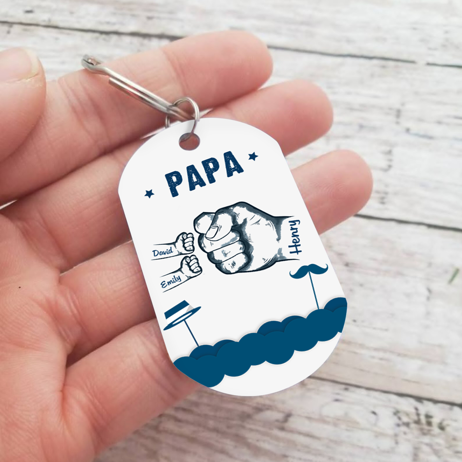À Papa/Papi - Porte-Clés Poings 3 Prénoms Personnalisés