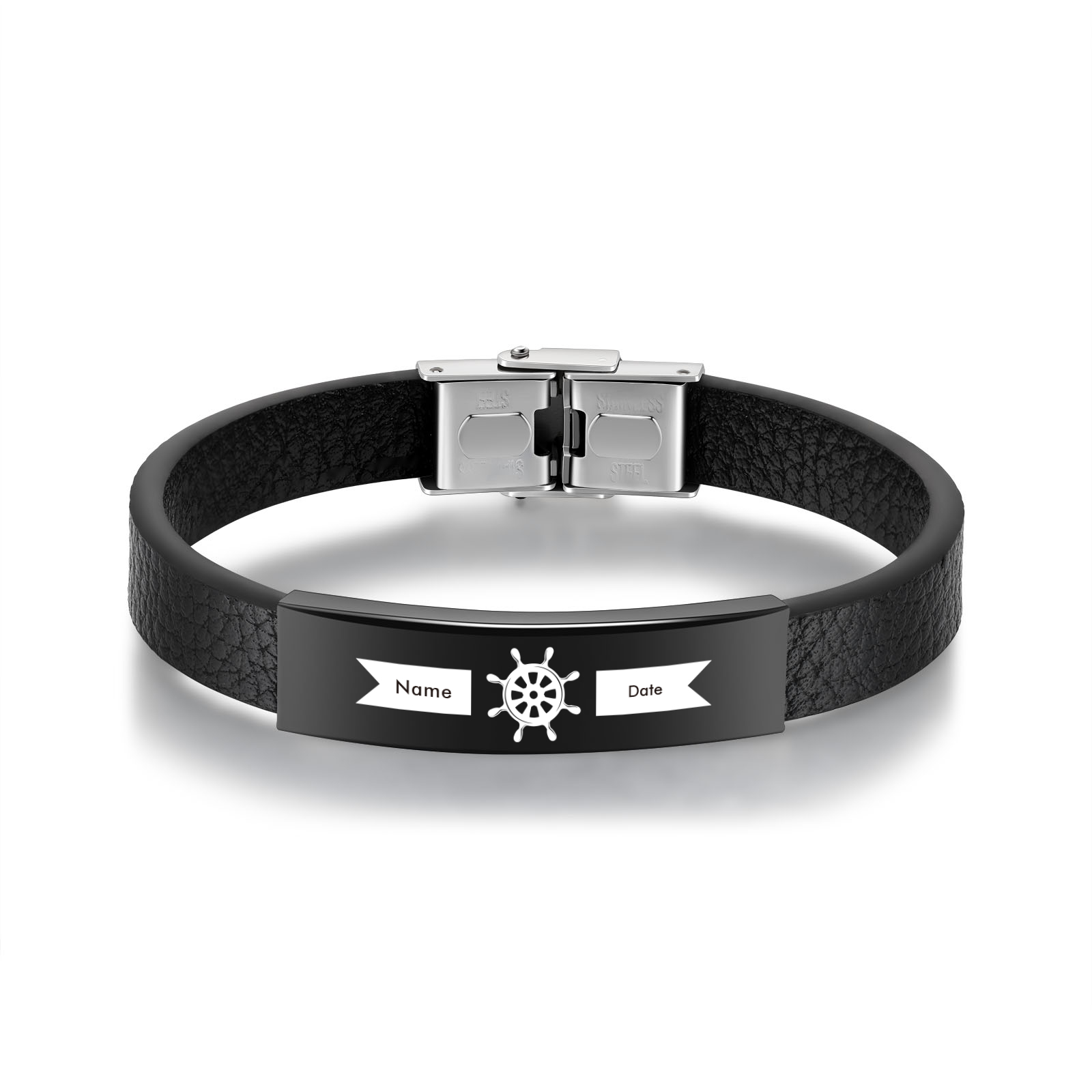 Bracelet Cuir 1 Prénom et Date Personnalisés pour Homme