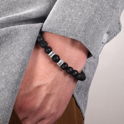 Bracelet 2 Prénom Personnalisé Bracelet Prénom Pierre de lave Noir｜Jessemade