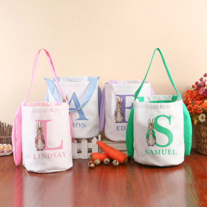 Sac de Pâques Lapin 1 Prénom et Lettre Personnalisés Tote Bag Enfant