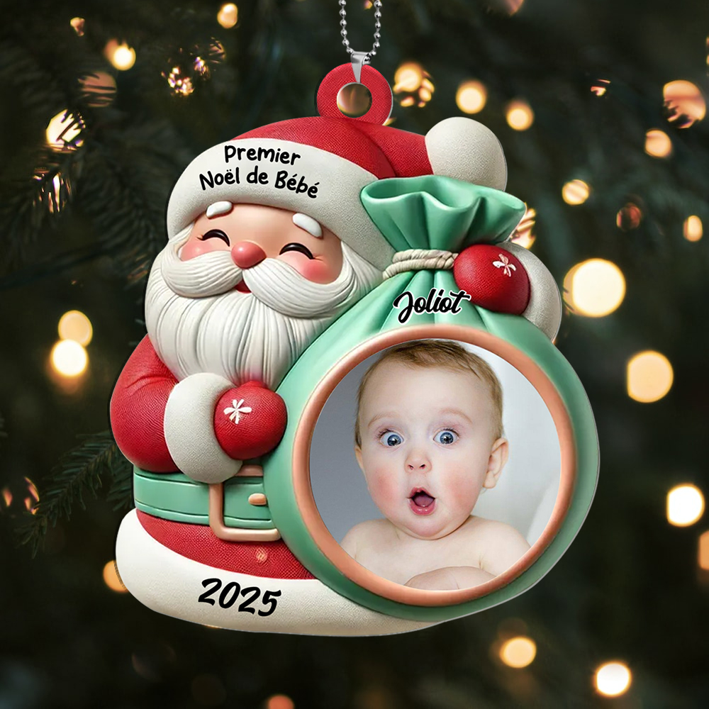 Décoration sapin Noël - Père Noël Photo Bébé Personnalisée