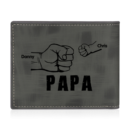 À mon Papa - Portefeuille Poings 2 Prénoms Personnalisés avec Photo Classique Homme Porte-Monnaie Carte