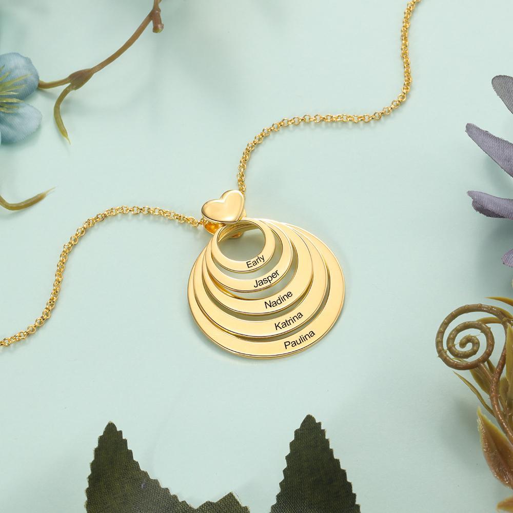 Collier Personnalisé à 5 Cercles 5 Prénoms Personnalisés Pour Famille