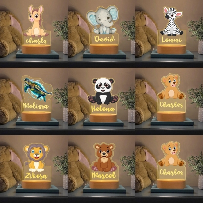 Lampe de chevet 27 animaux Prénom personnalisé LED Lumières 