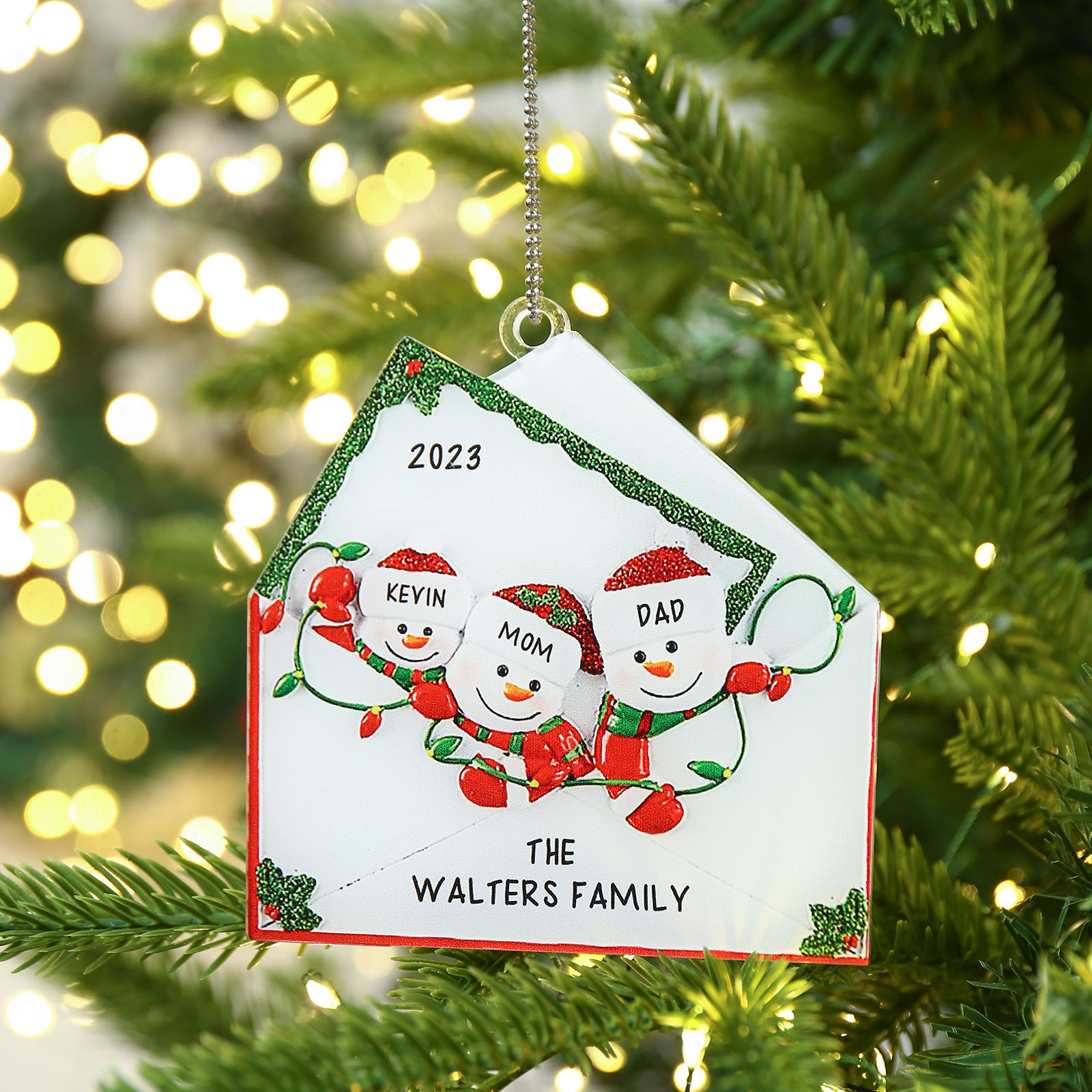 2-6 Noms Ornements de Noël Acrylique Personnalisés avec Texte et Année Bonhomme de neige