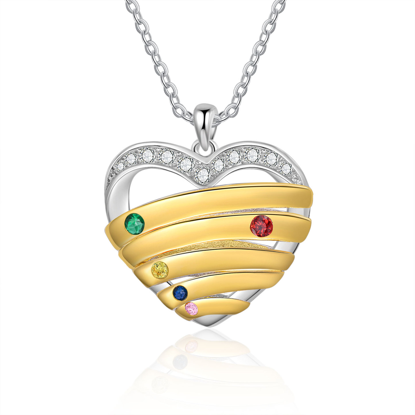 Collier Pendentif Cœur 5 Prénoms Personnalisés avec Pierre de Naissance Collier Femmes