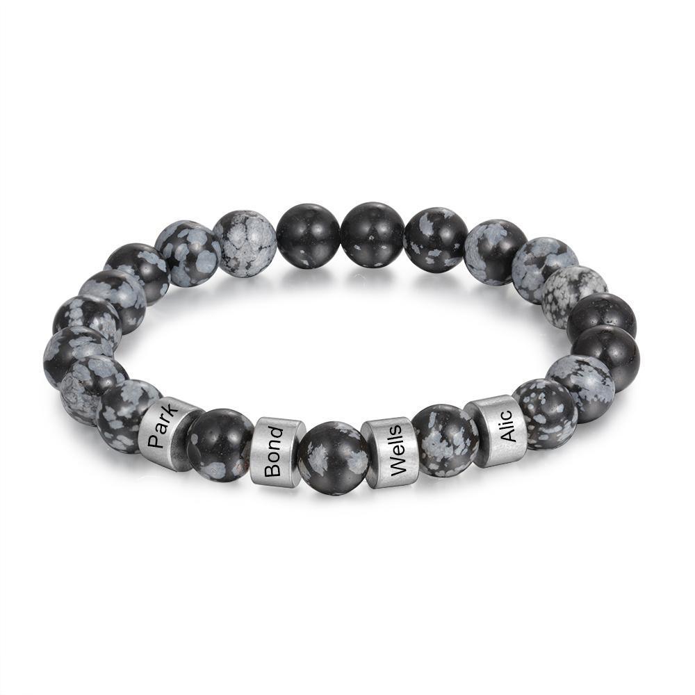 Bracelet 4 Prénom Personnalisé Labradorite Gris Bracelet Homme