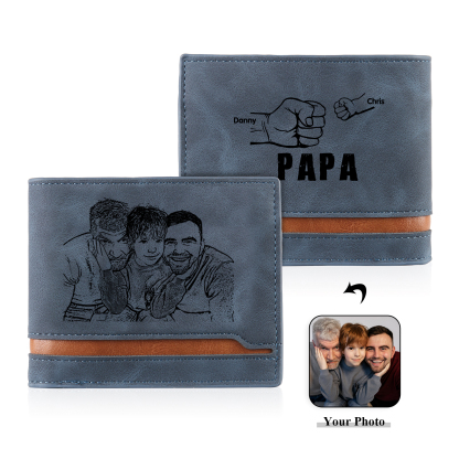À mon Papa - Portefeuille Poings 2 Prénoms Personnalisés avec Photo Classique Homme Porte-Monnaie Carte