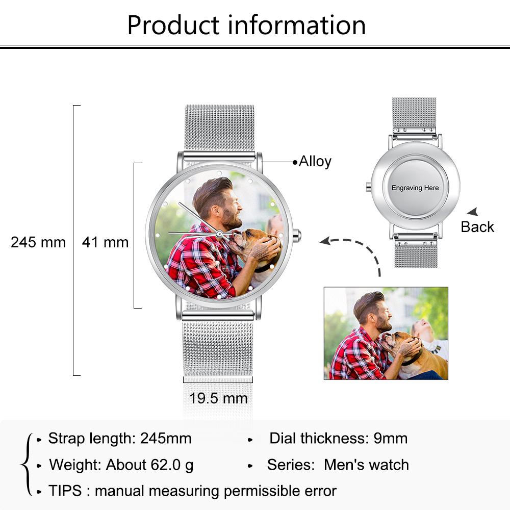Montre Personnalisée Photo avec Gravure du prénom ou Message Bracelet pour Homme