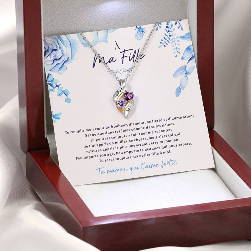 A ma fille-Collier Personnalisé 2 pierres naissance ARGENT 925 avec Carte et Coffre