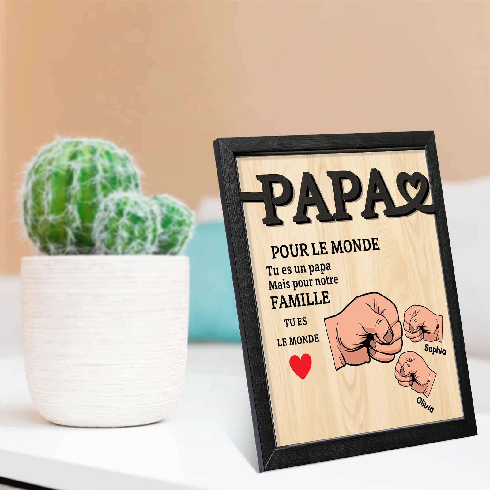 À Mon Papa-Cadre en Bois Poings 2 Prénoms Personnalisés
